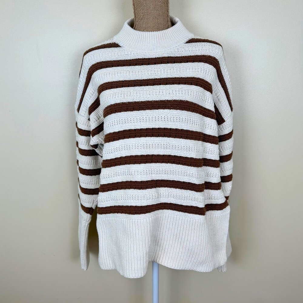 Samsøe Samsøe Brown Stripe Oversized Sweater XS Cotton Wool